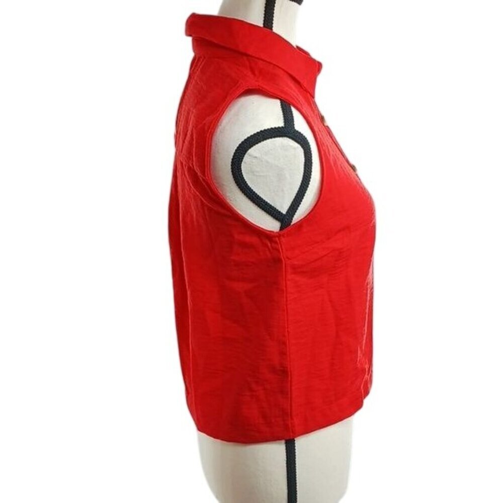 Monteau Womens Button Front Sleeveless Blouse Red Collared Size S - Picture 3 of 6